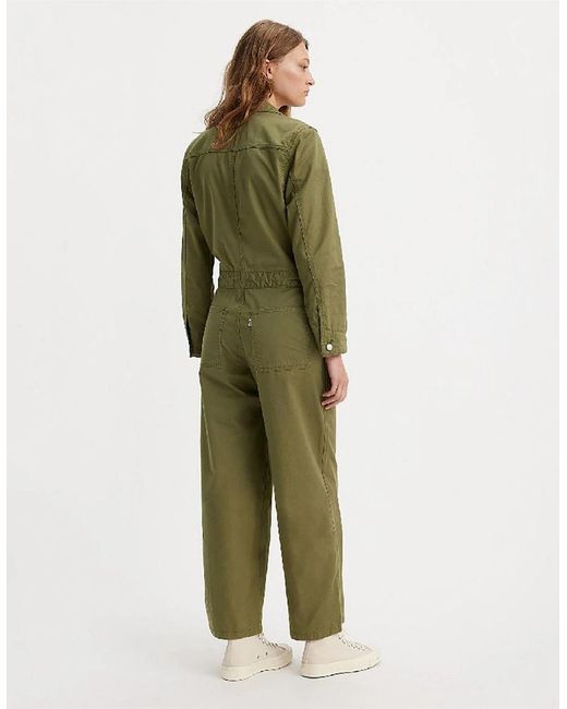Levi's Green Levi's Iconic Collared Neck Long Sleeve Solid Patterned Jumpsuit