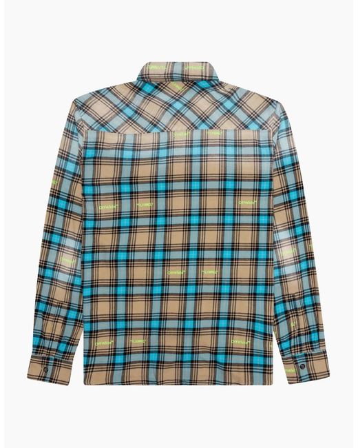 Off-White c/o Virgil Abloh Blue Helvetica Pattern Camel Flannel Shirt for men