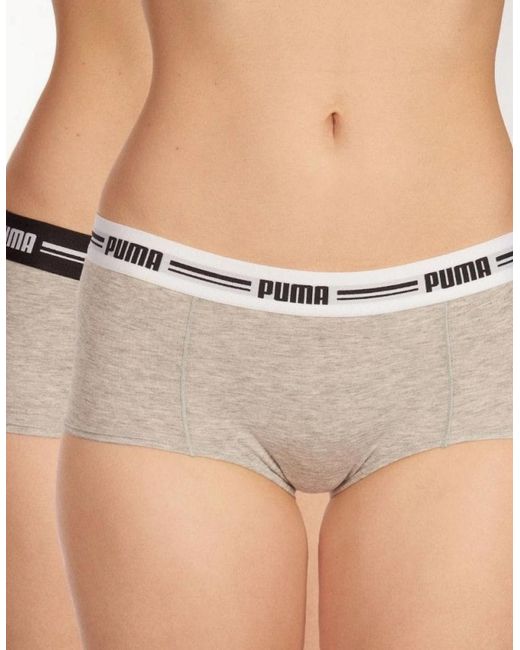 PUMA Gray 2-Pack Striped Logo Mid-Rise Mini Shorts, Melange
