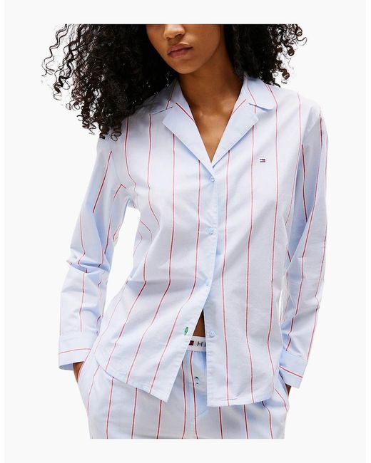 Tommy Hilfiger White Heritage Stripe Woven Poplin Pyjama Shirt, Sweet