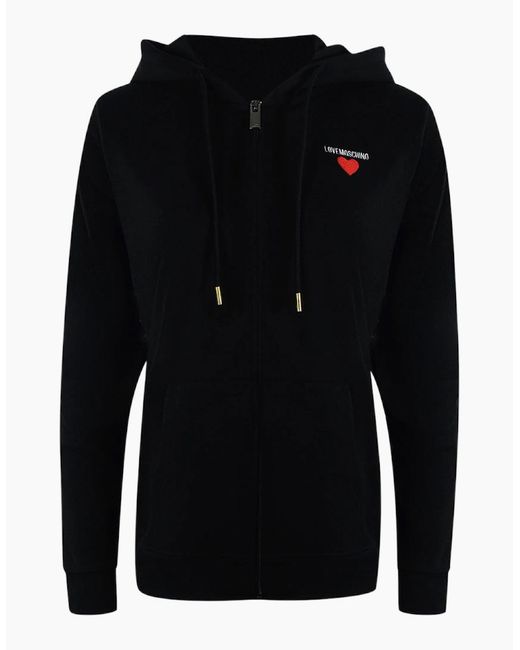 Love Moschino Black Small Bold Heart Logo Zip Hoodie