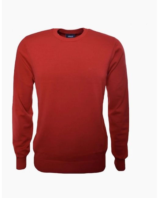 Emporio Armani Red Knitted Crew Neck Sweater for men