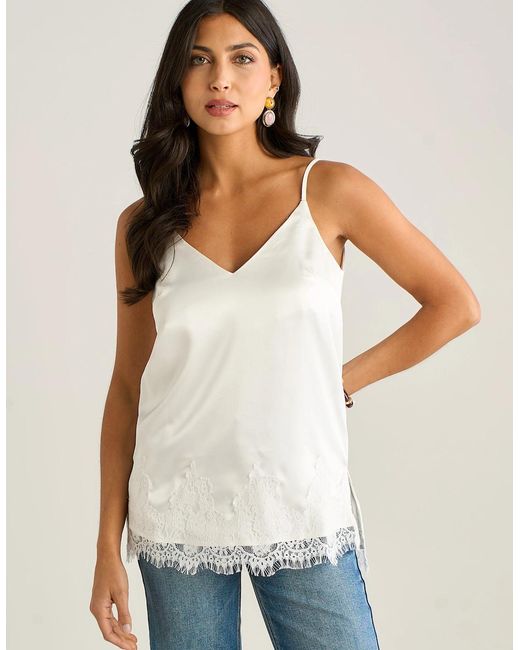 Gini London White Satin Lace Trim Cami Top
