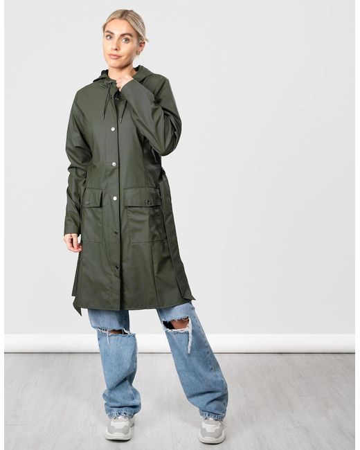 Rains Green Curve Long Jacket