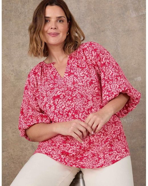 Live Unlimited London Pink Floral Print Puff Sleeve Blouse