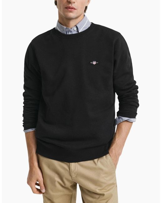 Gant Black Shield Crew Neck Sweatshirt Pullover French Terry Graphic Embroidered for men
