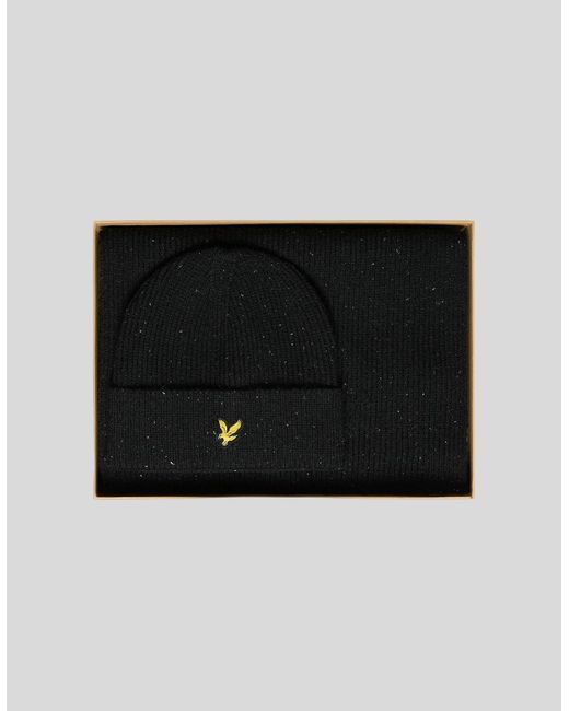 Lyle & Scott Black Donegal Scarf And Beanie Set for men