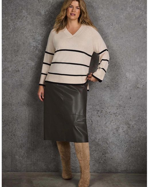 Live Unlimited London Gray And Stripe V Neck Jumper