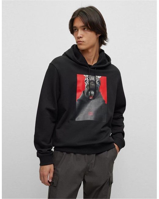 Boss Black Graphic Hooded Neck Long Sleeve Sweatshirt for men