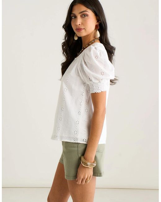 Gini London White Cream Broderie Anglaise Puff Sleeves Top