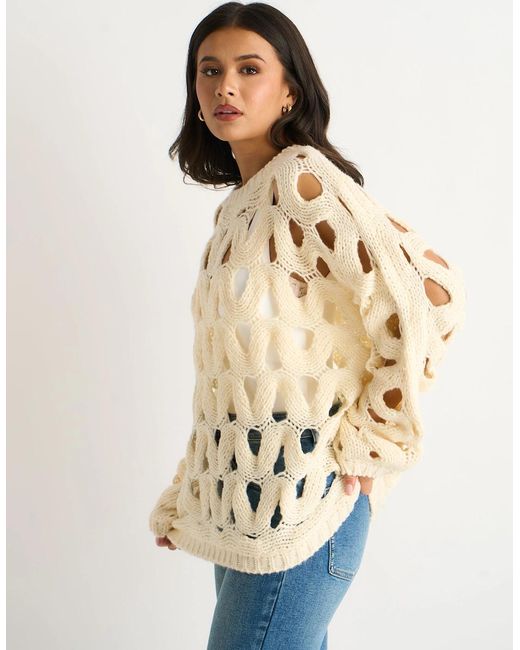 Gini London Natural Butter Cream Hollow Chunky Knit Jumper