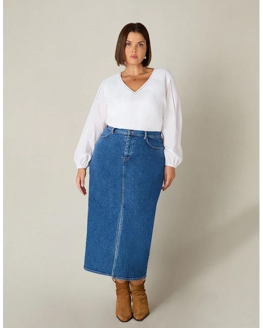 Live Unlimited London Metallic Denim Midi Skirt