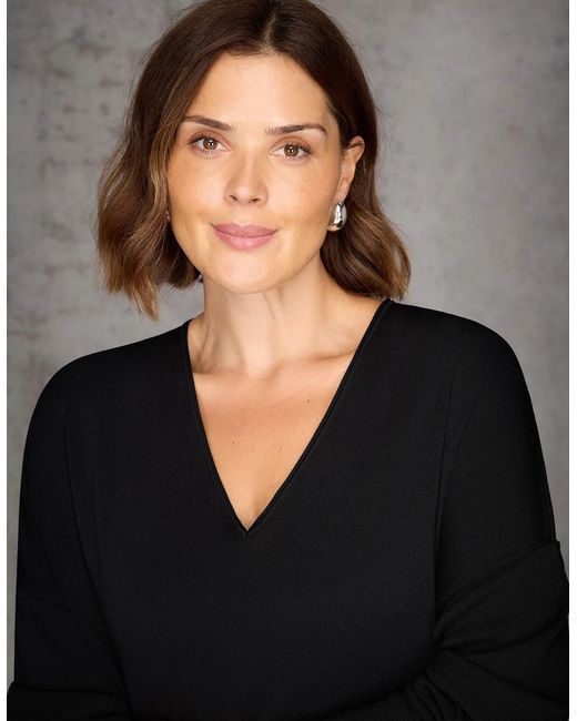 Live Unlimited London Black Ribbed Detail V Neck Knit Tunic