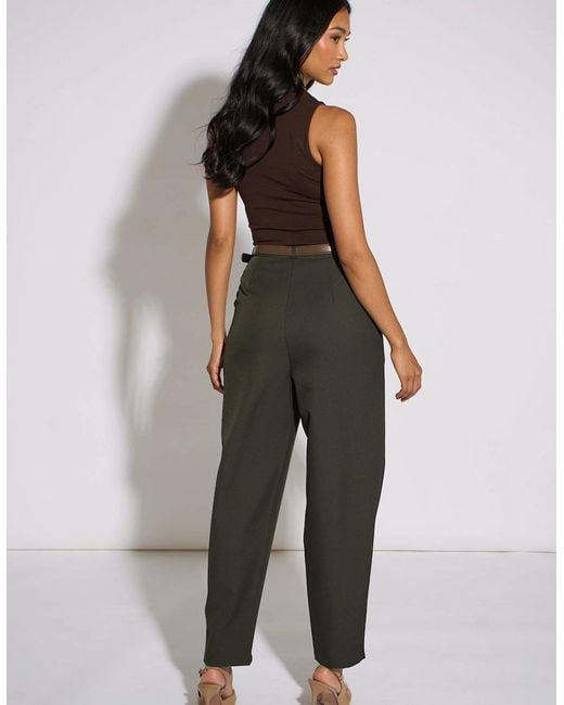Gini London Black Dark Tapered Belted Trouser