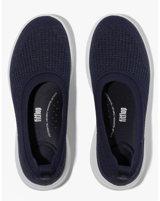 Fitflop Blue Super-Q Knit Ballerina Shoes Metallic Midnight