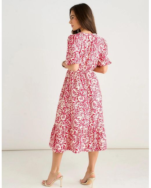 Gini London Red Paisley Print Elasticated Waist Midi Dress