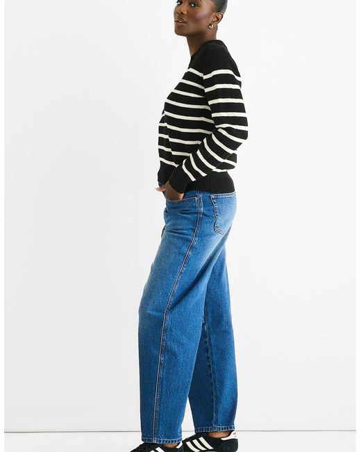Gini London Blue Recycle Mix Stripe V Neck Collar Knit Jumper