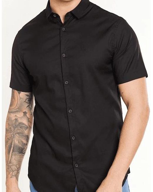 ARMANI EXCHANGE Black Lyocell Bi-Stretch Short Sleeve Shirt for men