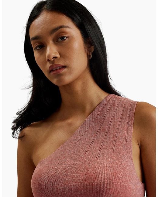 Ted Baker Pink Kaleyy One Shoulder Lurex Knit Midi Pale Dress