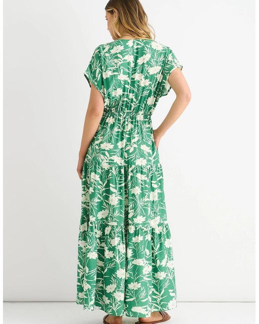 Gini London Green Floral Elastic Waist Maxi Dress