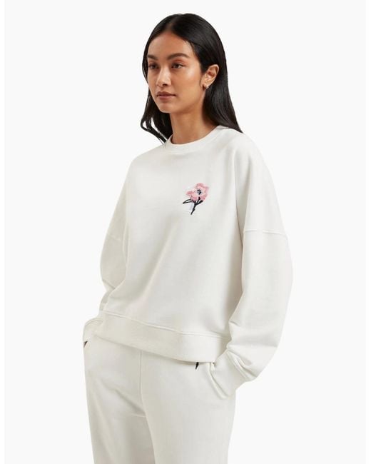 Ted Baker White Janettt Embroidered Logo Balloon Sleeve Ivory Jumper