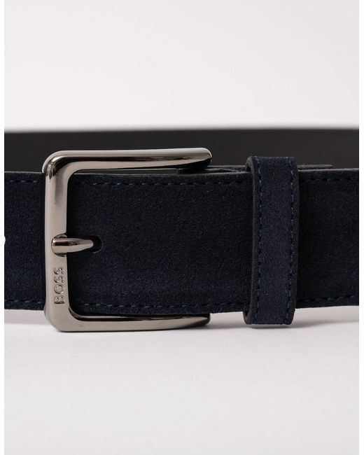 Boss Black Boss Ronnie Suede Belt With Logo-Engraved Gunmetal Buckle for men