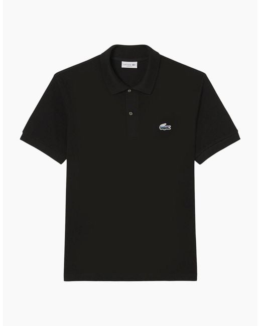 Lacoste Black Polo Shirts Classic Fit Landscape Crocodile Pique Golf Polo Shirt for men