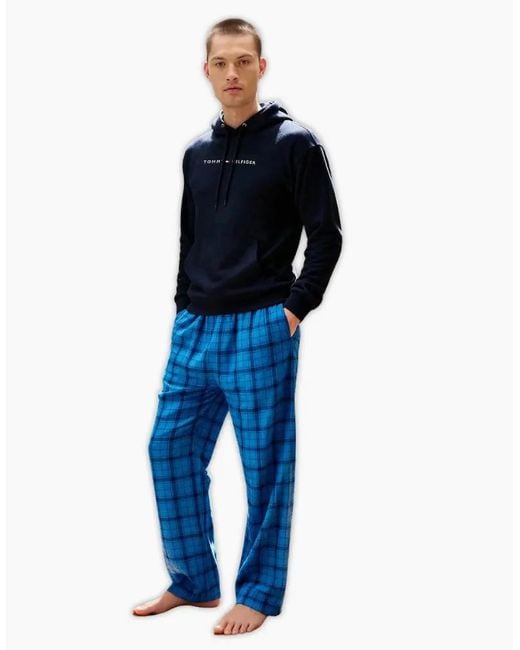 Tommy Hilfiger Blue Th Original Logo Drawstring Lounge Hoody for men