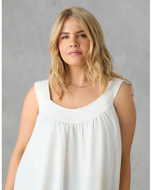 Live Unlimited London Gray Ivory Pleat Neck Sleeveless Blouse