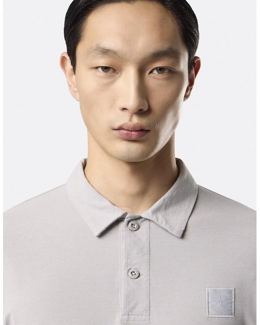 Stone Island Gray S0F11 Patch Logo Ls Polo for men