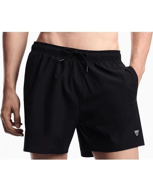 Emporio Armani Blue Nylon Embroidered Logo Swim Shorts for men