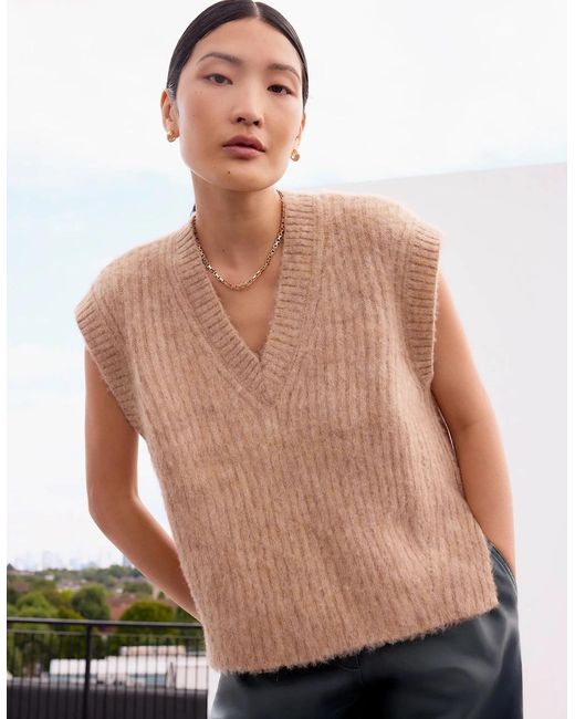 Ro&zo Natural Caramel V-Neck Knit Vest With Wool And Alpaca
