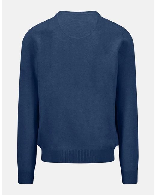 Fynch-Hatton Blue Fine Knit Cotton Crewneck Sweater Midnight for men