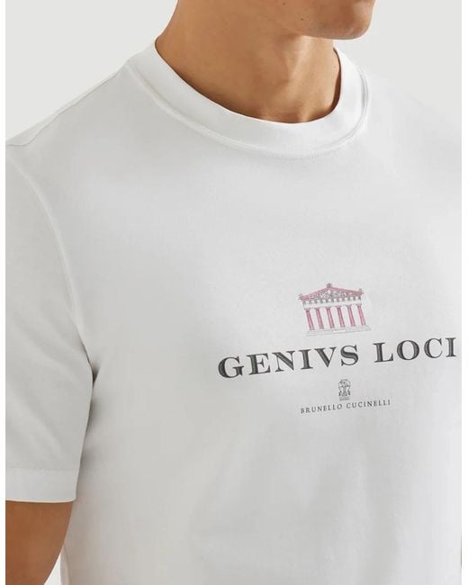 Brunello Cucinelli White Genvis Loci T-Shirt for men