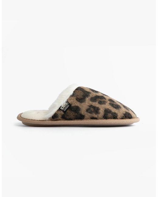 Totes Brown Isotoner Animal Fur Mule Slippers Animal Print