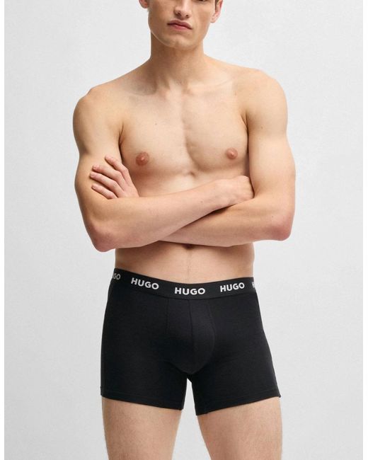 Boss Black Hugo Three-Pack Of Stretch-Cotton Boxer Briefs With Logo Waistbands for men