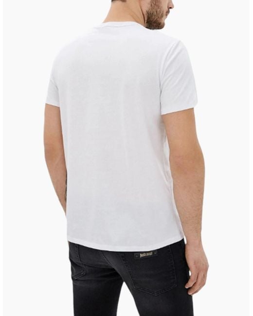 Just Cavalli White S01Gc0513 T-Shirt Print Short Sleeve Tops Cotton Tee for men