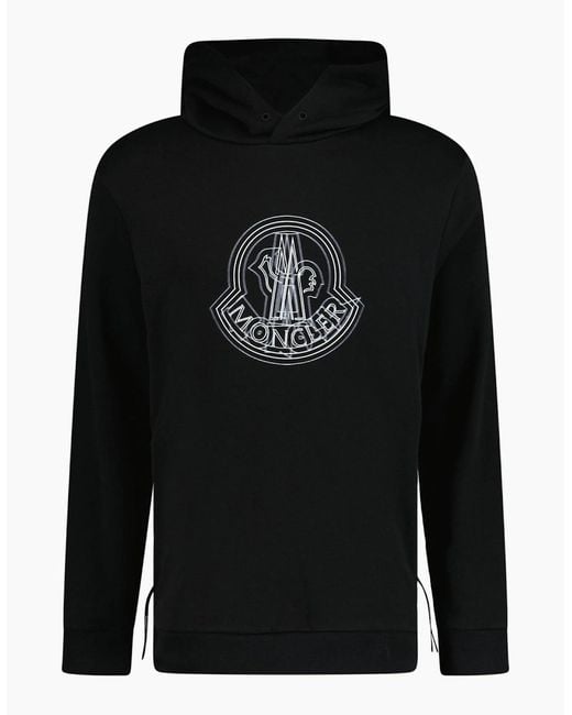 Moncler Black Logo Print Hoodie for men