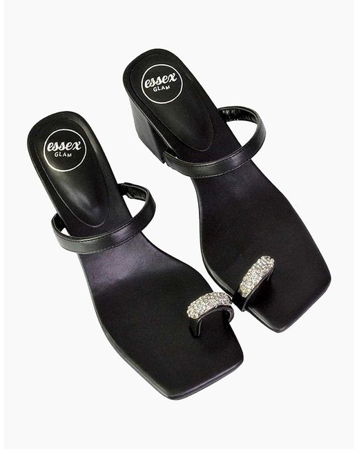 XY London Black Ladies Daiquiri Diamante Double Strap Medium Block Heel Mule Sandals