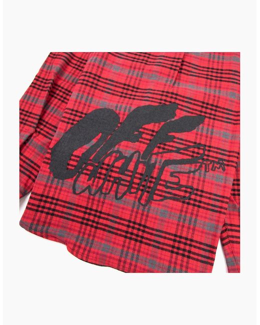 Off-White c/o Virgil Abloh Red Off Checked Oversized Flannel Overshirt for men