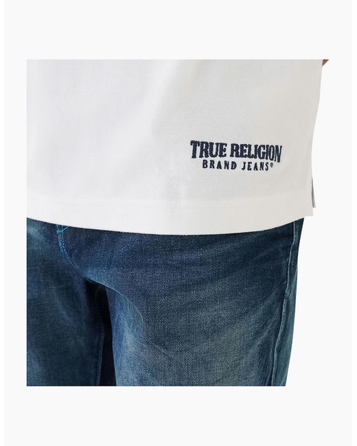 True Religion White Polo Shirt Relaxed Fit Branded Collar Ss Pique Polo Shirts for men