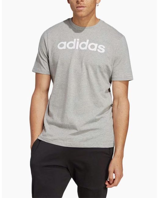 Adidas Gray Essentials T Shirts Crew Neck Single Jersey Linear Embroidered Logo for men