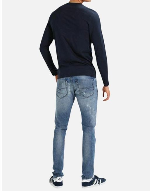 DIESEL Blue Tepphar 084Qs Denim Jeans Distressed Stretch Slim Carrot Fit for men