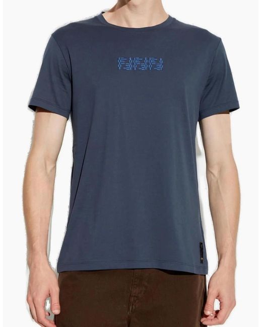 Fendi Blue Ff Labyrinth Embroidered T-Shirt for men
