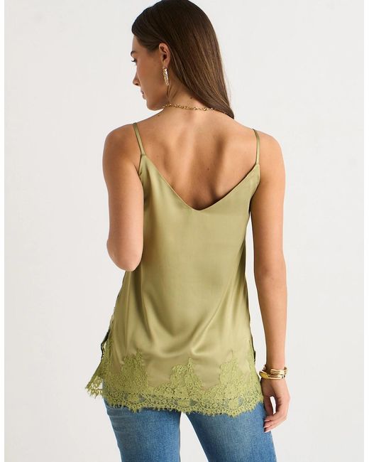 Gini London Green Khaki Satin Lace Trim Cami Top