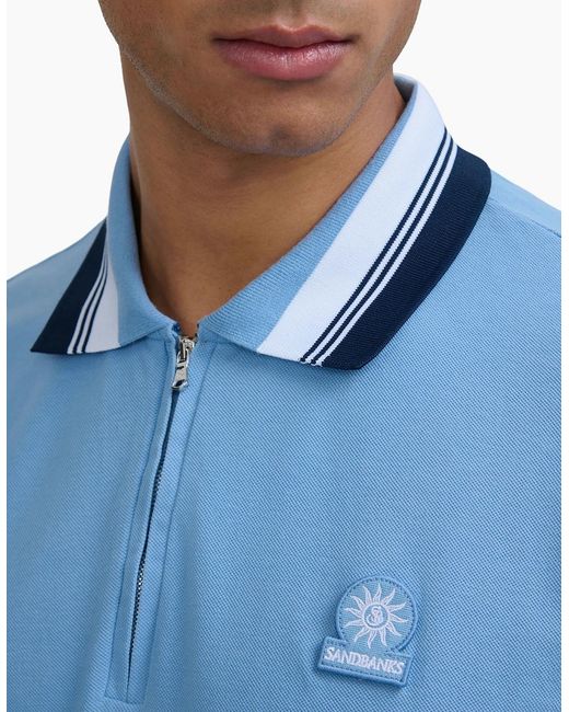 Sandbanks Blue Colour Block Zip Polo Dusty for men