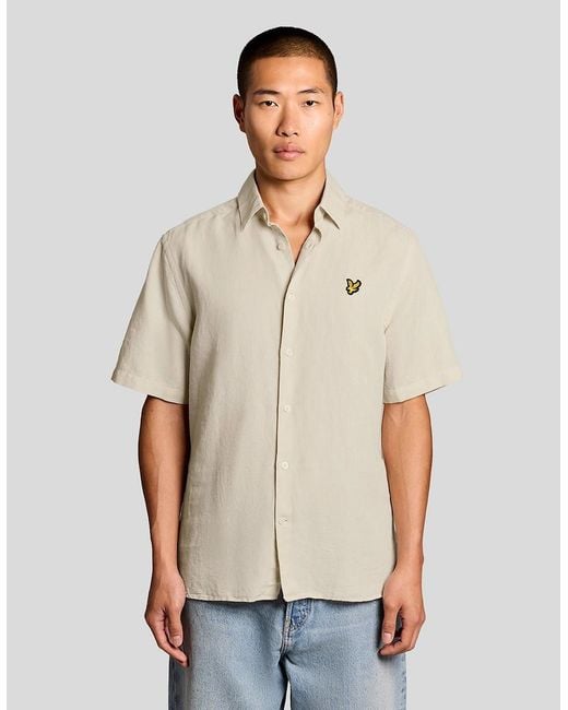 Lyle & Scott Natural Short Sleeve Linen Blend Shirt for men
