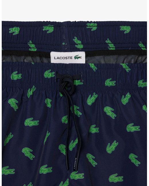 Lacoste Blue Mid Length Crocodile Print Swim Trunks for men