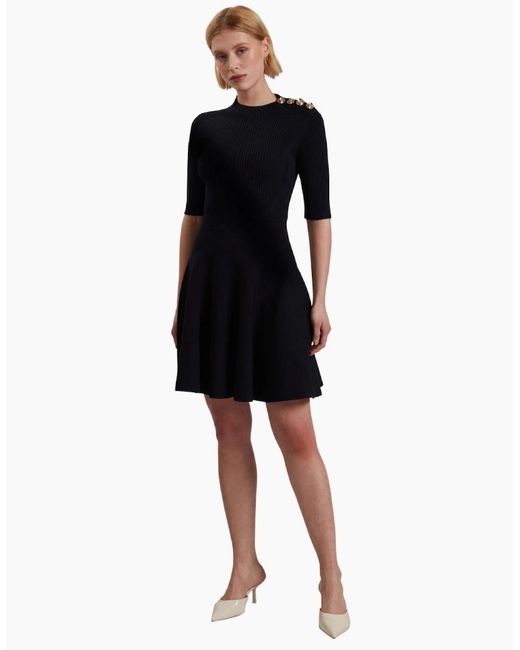 Ted Baker Black Lilano Ribbed Knit Button Detail Dress