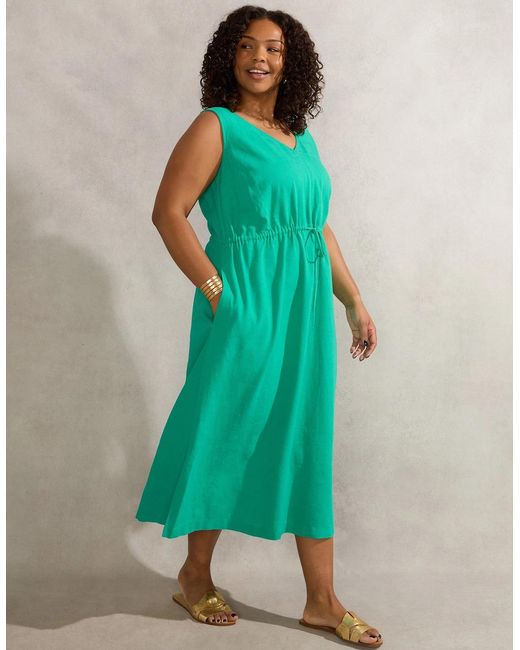 Live Unlimited London Green Linen Blend Drawstring Dress